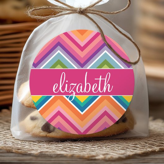 Huge Colorful Chevron Pattern met naam Ronde Sticker