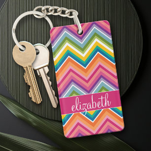 Huge Colorful Chevron Pattern met naam Sleutelhanger