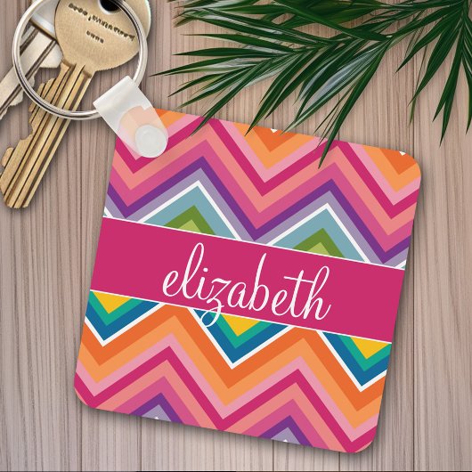 Huge Colorful Chevron Pattern met naam Sleutelhanger