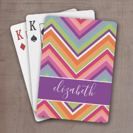 Huge Colorful Chevron Pattern with Name purple Pokerkaarten