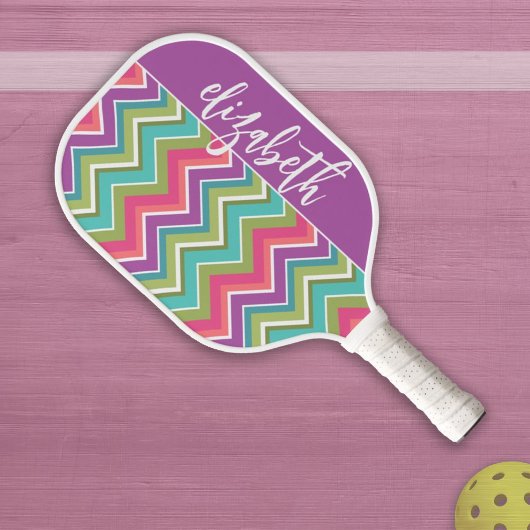 Huge Colorful Pastel Chevron Pattern - Script Name Pickleball Paddle