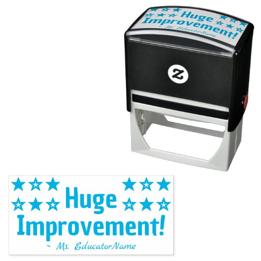 "Huge Improvement!" + Tutor Name Rubber Stamp Zelfinktende Stempel (In situ)