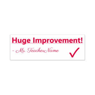 "Huge Improvement!" + Tutor Name Rubber Stamp Zelfinktende Stempel