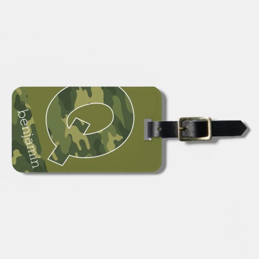 Huge Monogram Letter Q Camouflage Patroon Bagagelabel (Voorkant horizontaal)