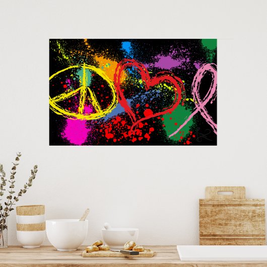 "Huge" Peace Love Hope Paint Splatter Poster (Keuken)