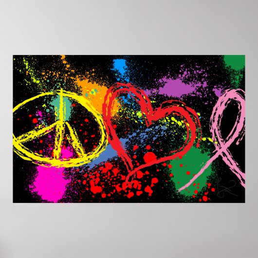 "Huge" Peace Love Hope Paint Splatter Poster (Voorkant)