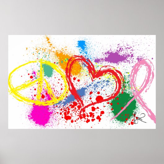 "Huge" Peace Love Hope Paint Splatter Poster (Voorkant)