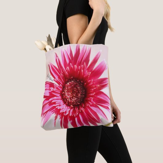 Huge Pink Daisy Bloom, gepersonaliseerd Tote Bag (Dichtbij)