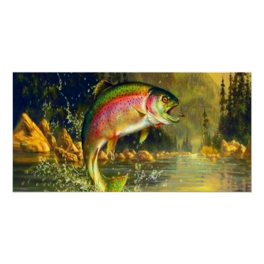 Huge Rainbow Trout Jumping Poster (Voorkant)