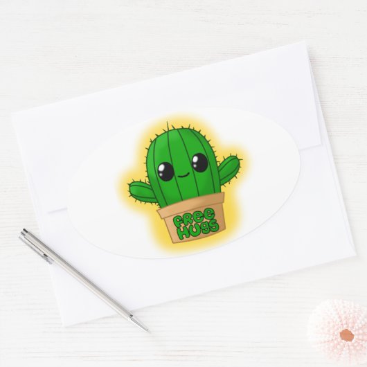 Huggable Cactus Ovale Sticker (Envelop)