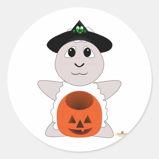 Huggable Witch White Sheep Ronde Sticker (Voorkant)