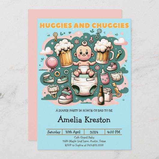 Huggies and Chuggies Cheers to Fatherhood Kaart (Voorkant / Achterkant)
