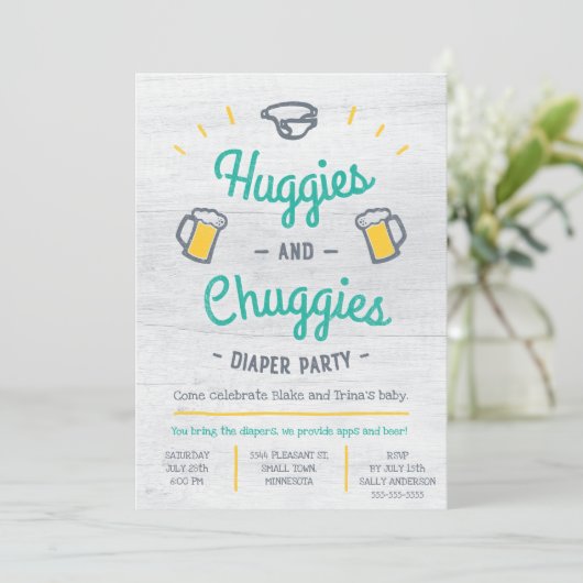 Huggies and Chuggies Diaper Party Invitation Kaart (Staand voorkant)