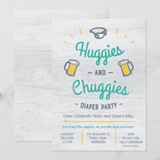 Huggies and Chuggies Diaper Party Invitation Kaart (Voorkant / Achterkant)