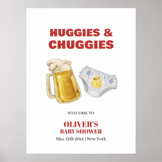 Huggies Chuggies Beer Diaper Baby Shower Welcome Poster (Voorkant)