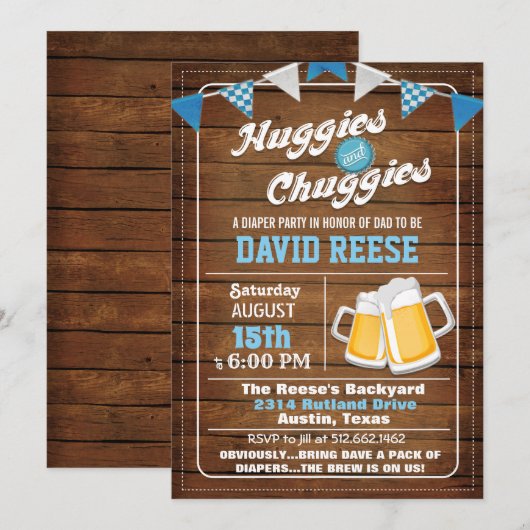 Huggies en Chuggies Dad Diaper Party Invitation Kaart (Voorkant / Achterkant)