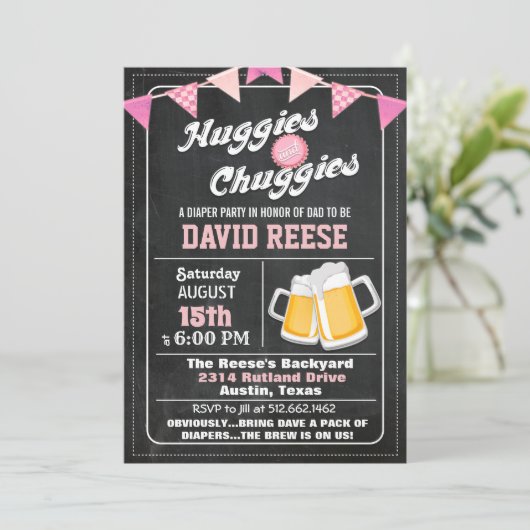 Huggies en Chuggies Dad Luier Party Uitnodiging (Staand voorkant)