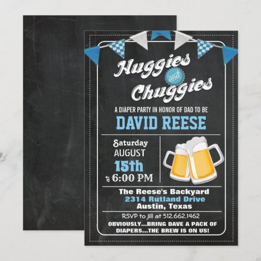 Huggies en Chuggies Dad Luiers Feest Uitnodiging (Voorkant / Achterkant)