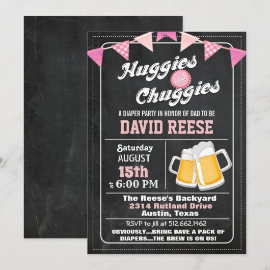 Huggies en Chuggies Dad Luiers Feest Uitnodiging (Voorkant / Achterkant)