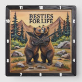 Hugging Bears Brown Meadow Vierkante Klok (Voorkant)
