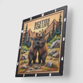 Hugging Bears Brown Meadow Vierkante Klok (Hoek)