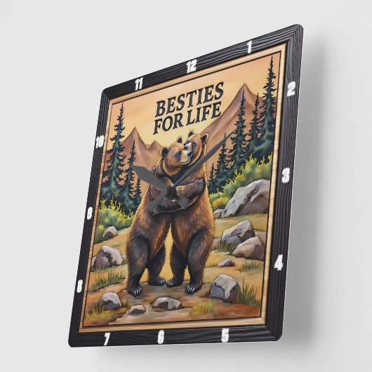 Hugging Bears Brown Meadow Vierkante Klok (Hoek)