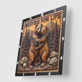 Hugging Bears Brown Mountain Vierkante Klok (Hoek)