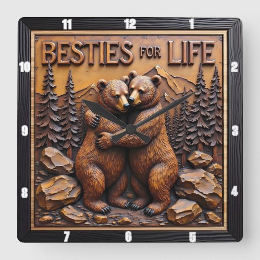 Hugging Bears Forest Brown Vierkante Klok (Voorkant)