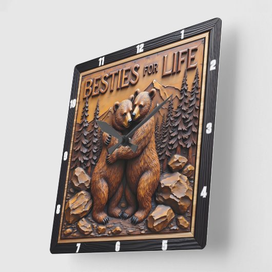 Hugging Bears Forest Brown Vierkante Klok (Hoek)