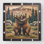 Hugging Bears Mountain Valley Vierkante Klok (Voorkant)