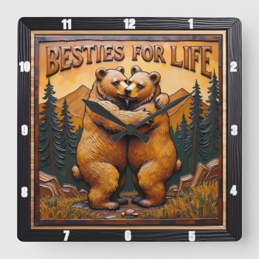 Hugging Bears Orange Mountain Vierkante Klok (Voorkant)