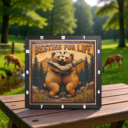 Hugging Bears Orange Mountain Vierkante Klok