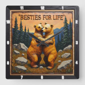Hugging Bears Rocky Mountain Sunset Vierkante Klok (Voorkant)