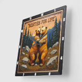 Hugging Bears Rocky Mountain Sunset Vierkante Klok (Hoek)