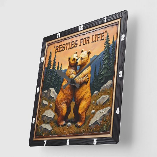 Hugging Bears Rocky Mountain Sunset Vierkante Klok (Hoek)
