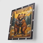 Hugging Bears Sunset Forest Vierkante Klok (Hoek)