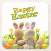 Hugging Bunnies - Happy Easter Kartonnen Onderzetters (Voorkant)