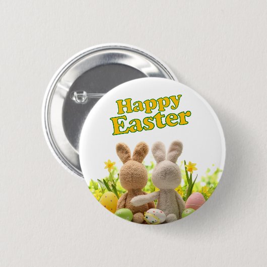 Hugging Bunnies - Happy Easter Ronde Button 5,7 Cm (Voorkant /achterkant)