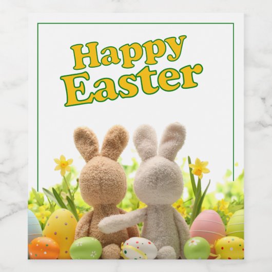 Hugging Bunnies - Happy Easter Wijn Etiket (Enkel label)