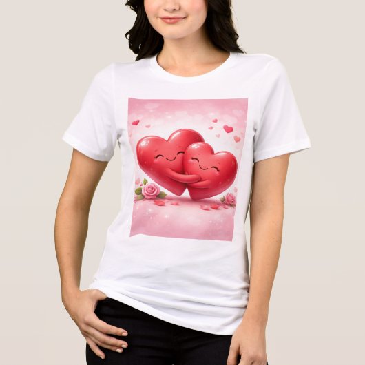 Hugging Hearts T-Shirt | Romantic Love Shirt with  (Voorkant)