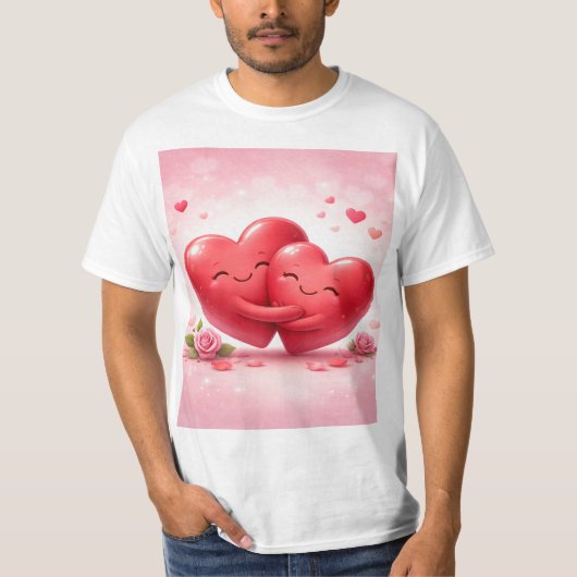 Hugging Hearts T-Shirt | Romantic Love Shirt with  (Voorkant)