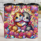 Hugging Kittens Heart Floral Thermosbeker