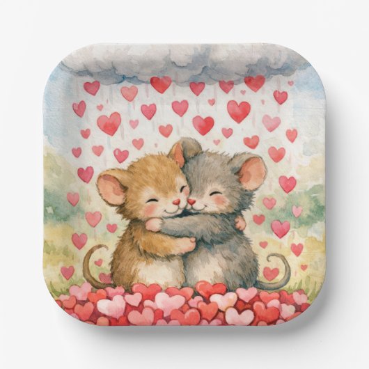 Hugging Mice Under a Cloud of Hearts Papieren Bordje (Voorkant)