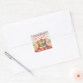 Hugging Mice Under a Cloud of Hearts Vierkante Sticker (Envelop)