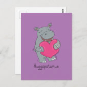 Huggopotamus Valentijnsdag Hippo Briefkaart Paars (Voorkant / Achterkant)