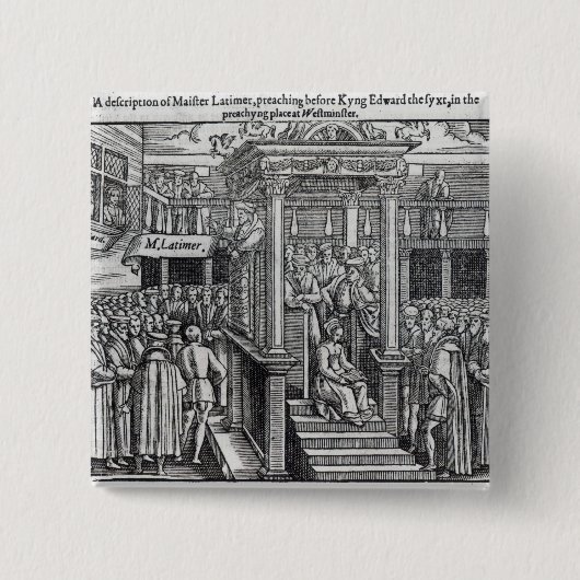 Hugh Latimer Preaching voor King Edward VI Vierkante Button 5,1 Cm (Voorkant)