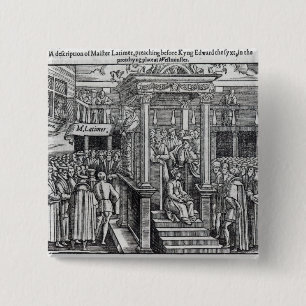 Hugh Latimer Preaching voor King Edward VI Vierkante Button 5,1 Cm