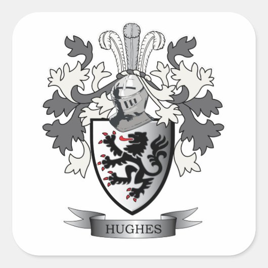 Hughes Family Crest Coat of Arms Vierkante Sticker (Voorkant)
