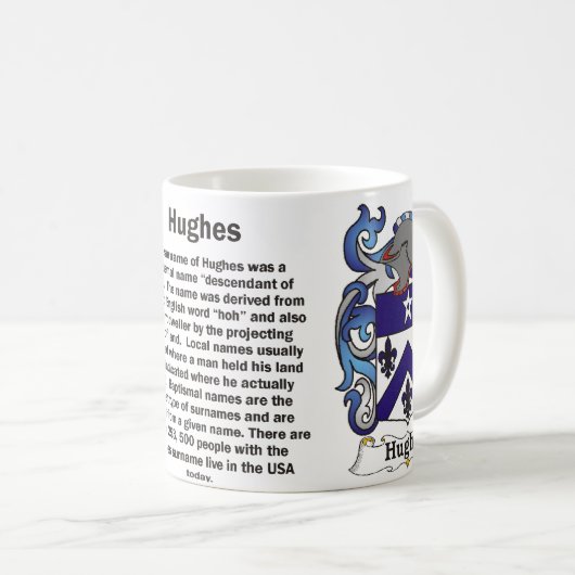 Hughes Family Crest op een mok (Voorkant rechts)
