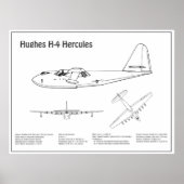 Hughes H-4 Hercules Spruce Goose - Vliegtuigplanne Poster (Voorkant)